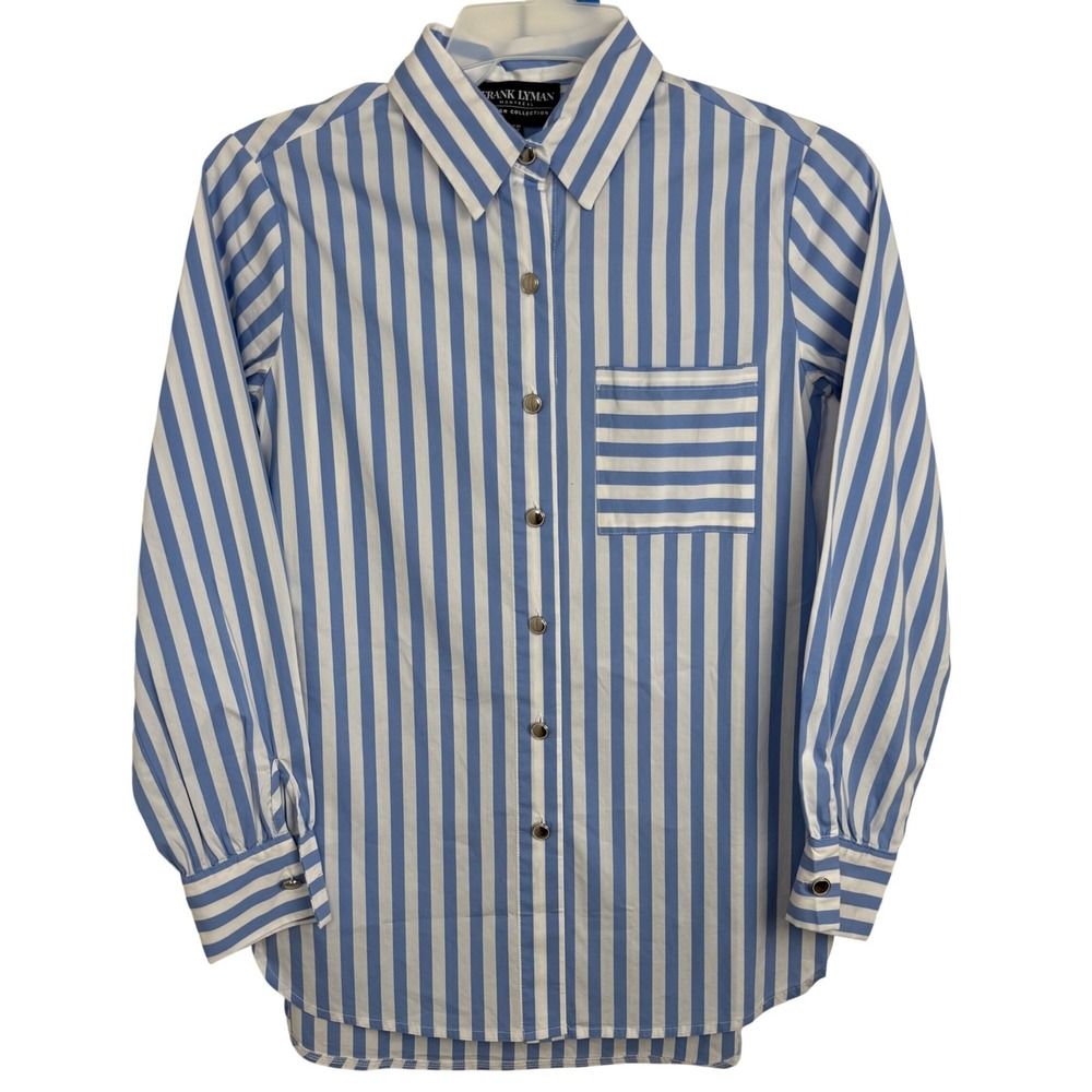 Frank Lyman Montreal Striped Button Front Shirt Top Women Small Blue White